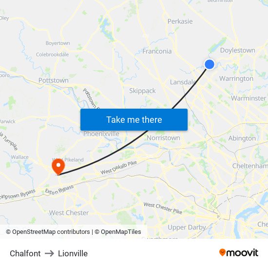 Chalfont to Lionville map