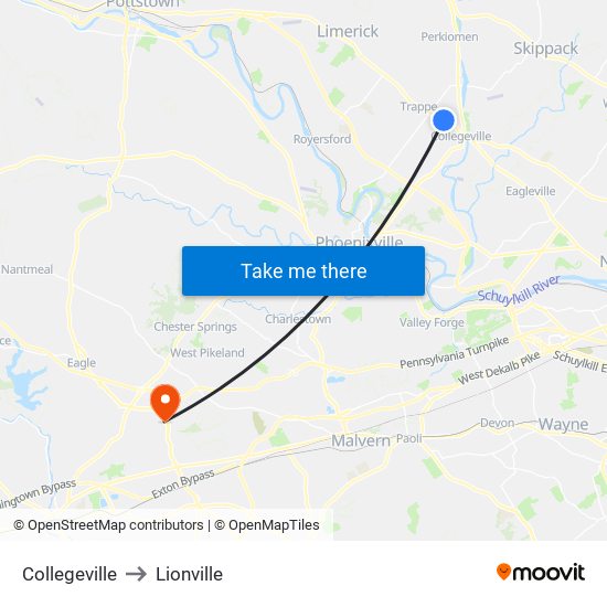 Collegeville to Lionville map