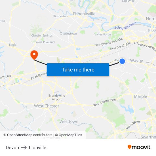 Devon to Lionville map