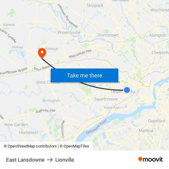 East Lansdowne to Lionville map