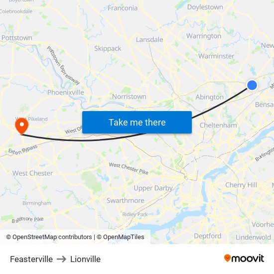 Feasterville to Lionville map