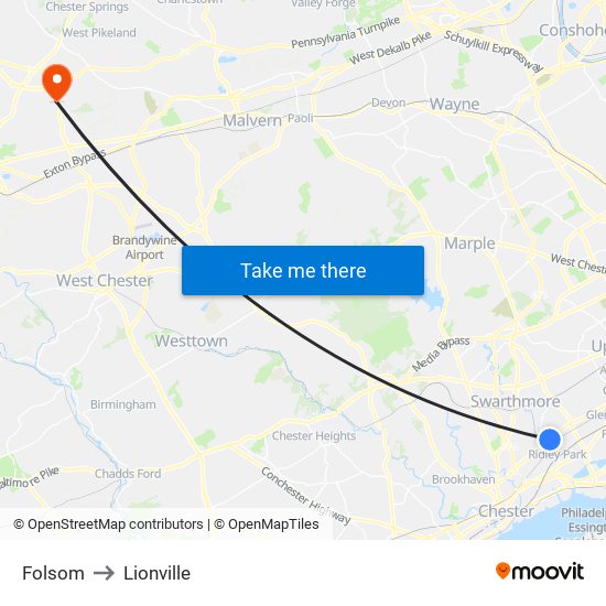 Folsom to Lionville map