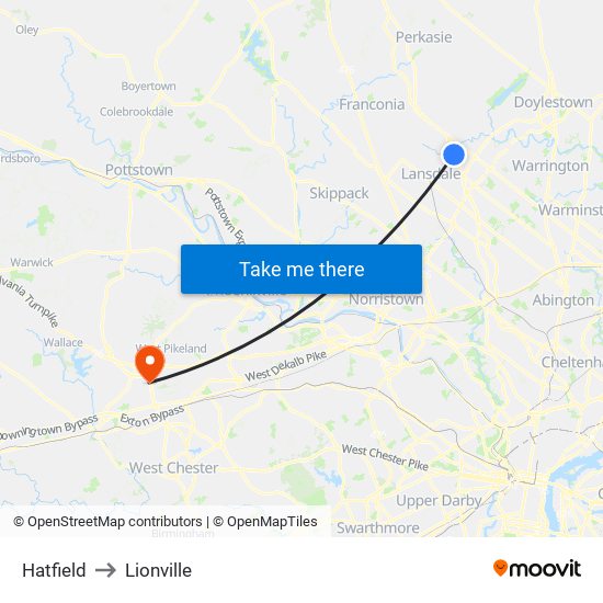 Hatfield to Lionville map