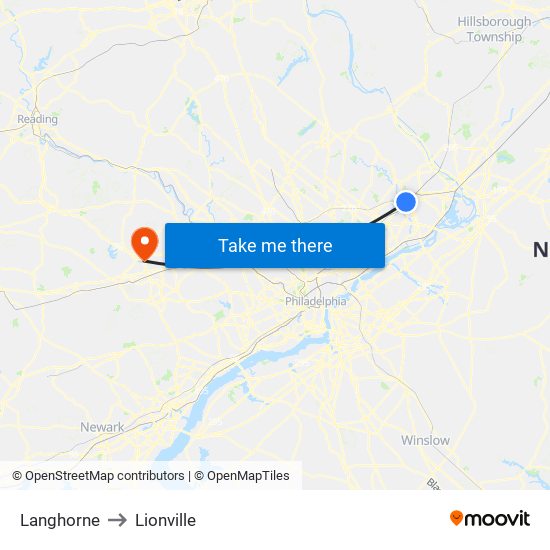 Langhorne to Lionville map