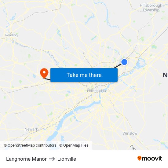 Langhorne Manor to Lionville map