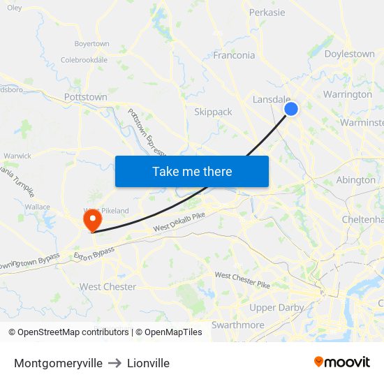 Montgomeryville to Lionville map