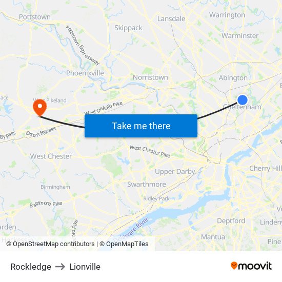 Rockledge to Lionville map