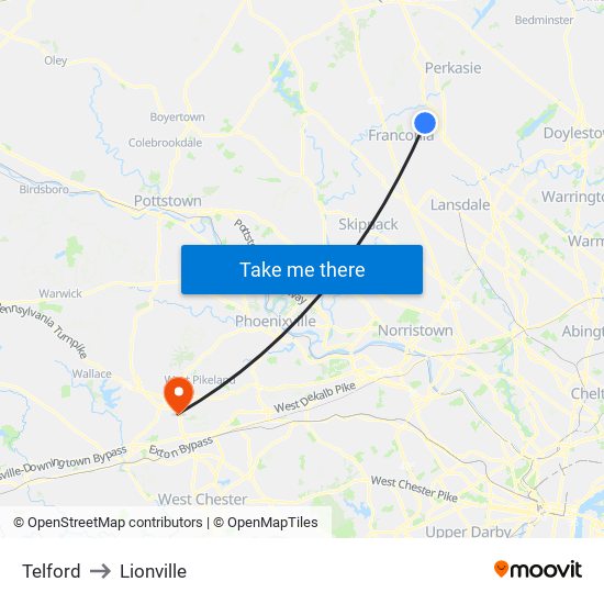 Telford to Lionville map