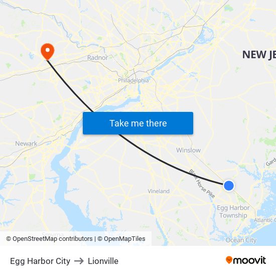 Egg Harbor City to Lionville map