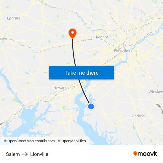 Salem to Lionville map