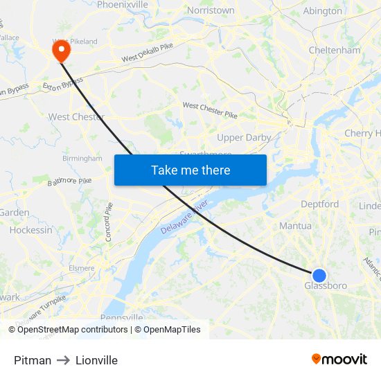 Pitman to Lionville map