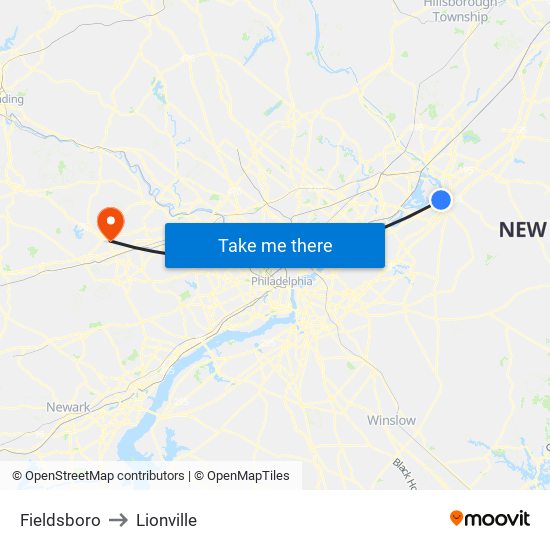 Fieldsboro to Lionville map