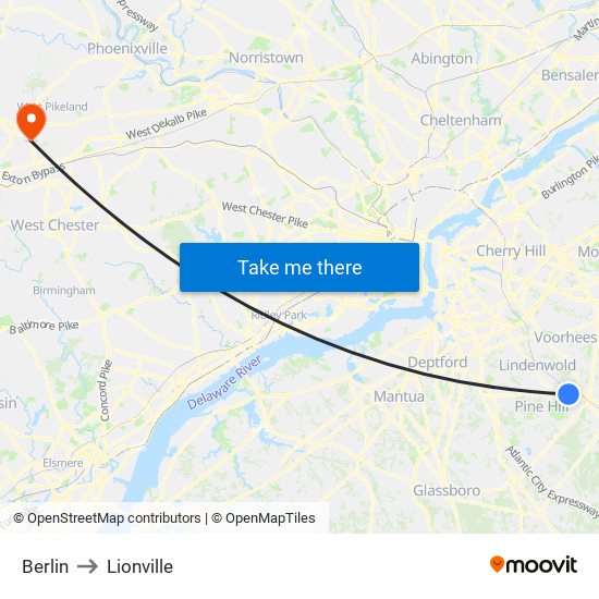 Berlin to Lionville map