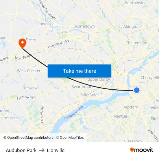 Audubon Park to Lionville map