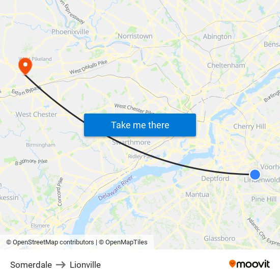 Somerdale to Lionville map