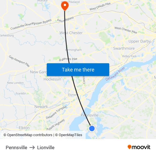 Pennsville to Lionville map