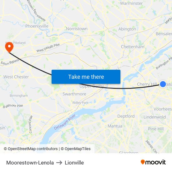 Moorestown-Lenola to Lionville map