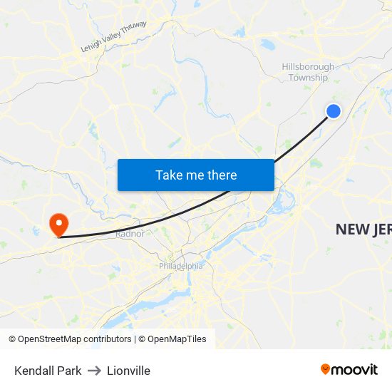 Kendall Park to Lionville map