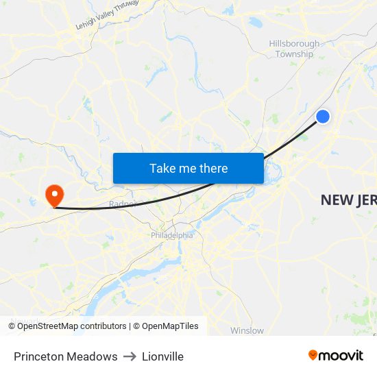 Princeton Meadows to Lionville map