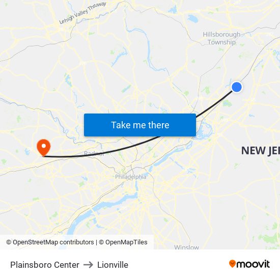 Plainsboro Center to Lionville map