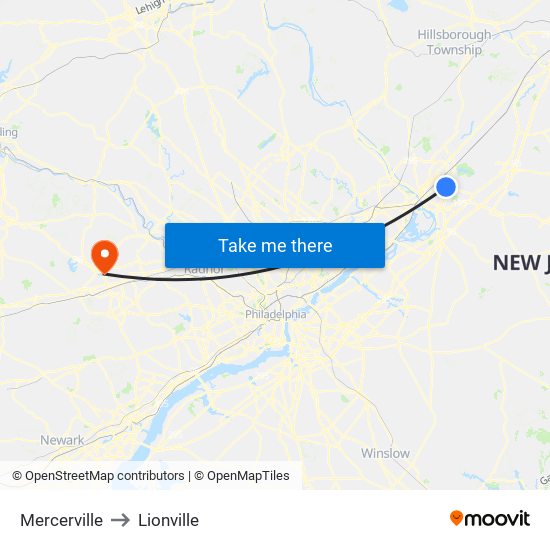 Mercerville to Lionville map