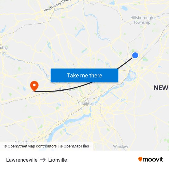 Lawrenceville to Lionville map