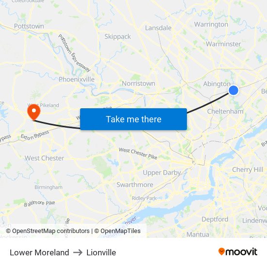 Lower Moreland to Lionville map