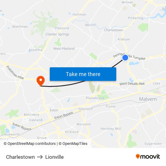 Charlestown to Lionville map