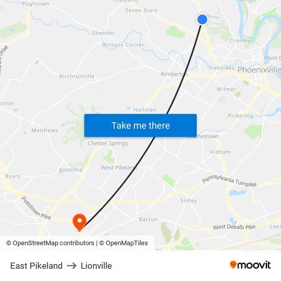 East Pikeland to Lionville map