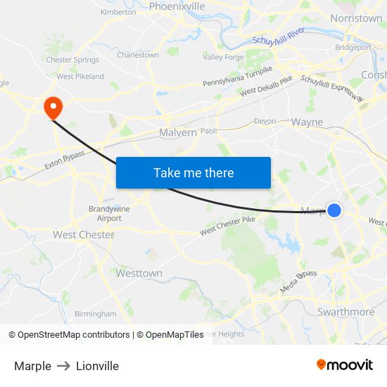 Marple to Lionville map