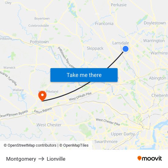 Montgomery to Lionville map