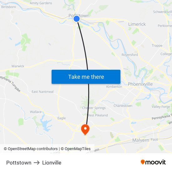 Pottstown to Lionville map
