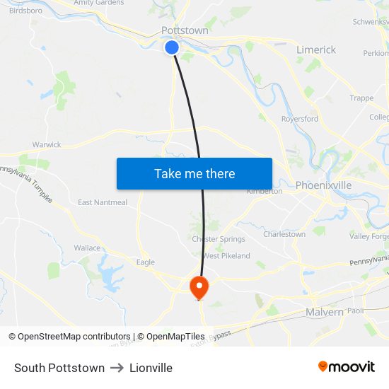 South Pottstown to Lionville map