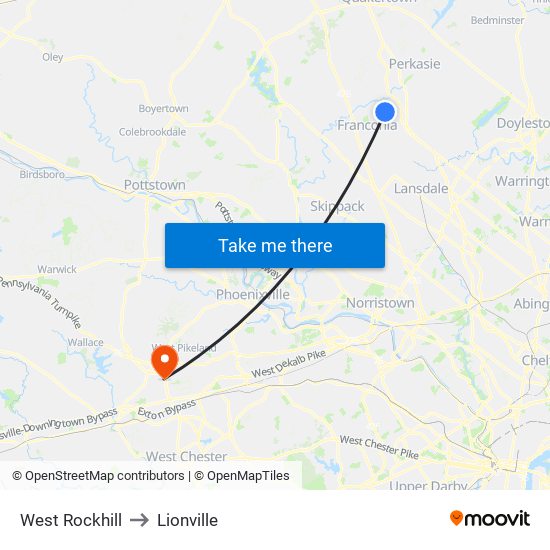 West Rockhill to Lionville map
