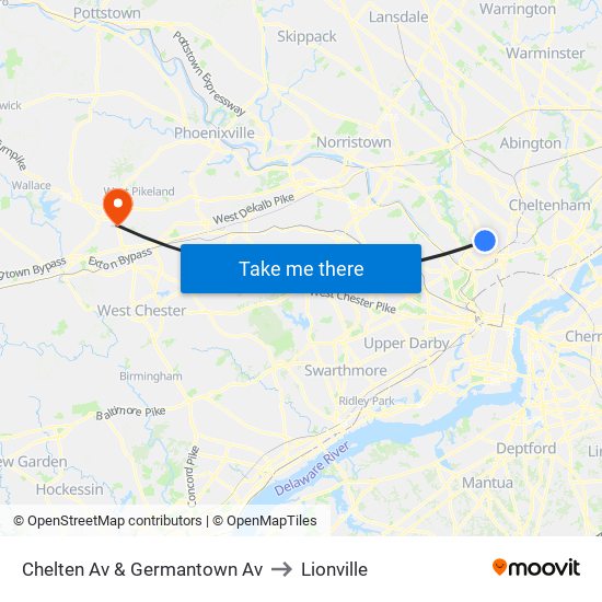 Chelten Av & Germantown Av to Lionville map