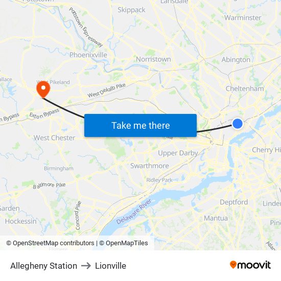 Allegheny Station to Lionville map