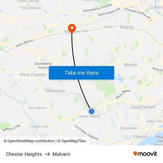 Chester Heights to Malvern map