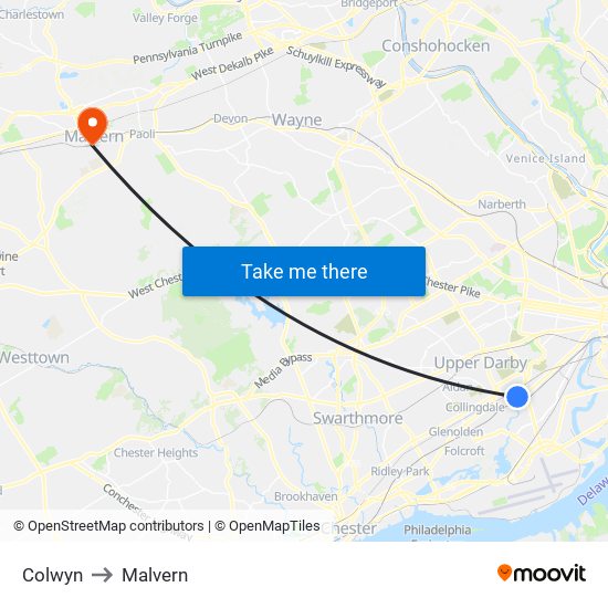 Colwyn to Malvern map