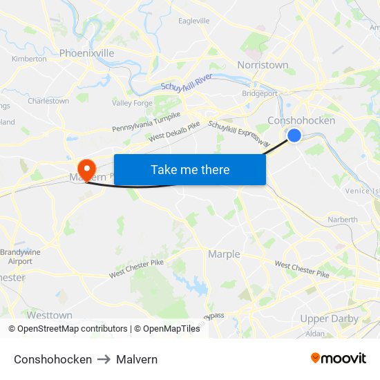 Conshohocken to Malvern map