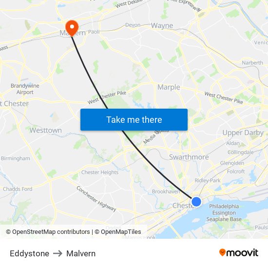 Eddystone to Malvern map