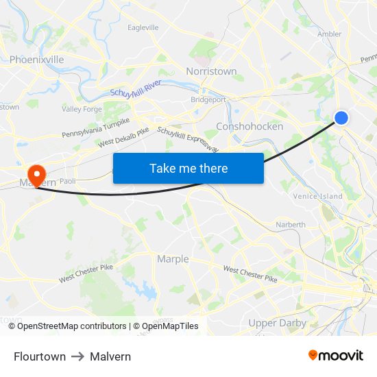 Flourtown to Malvern map