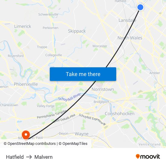 Hatfield to Malvern map