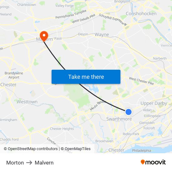 Morton to Malvern map