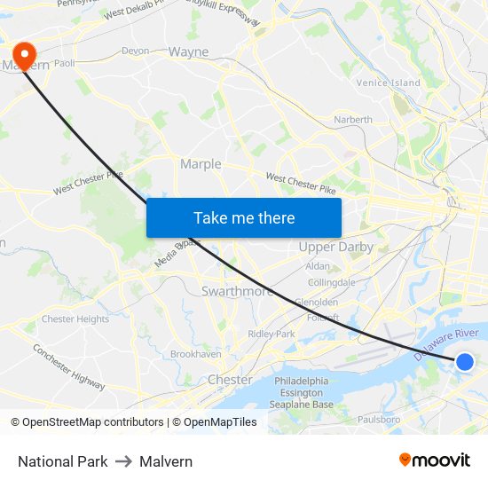 National Park to Malvern map