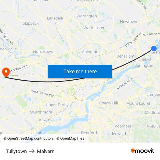 Tullytown to Malvern map