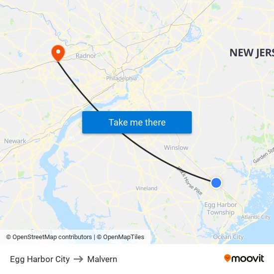 Egg Harbor City to Malvern map