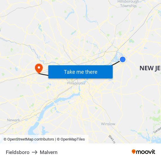 Fieldsboro to Malvern map