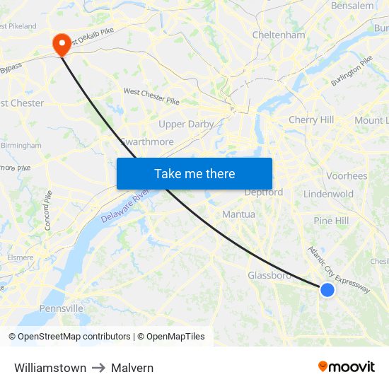 Williamstown to Malvern map