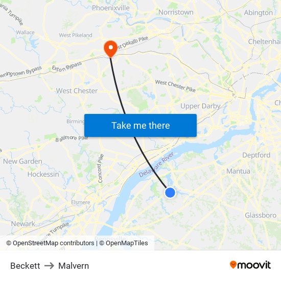 Beckett to Malvern map