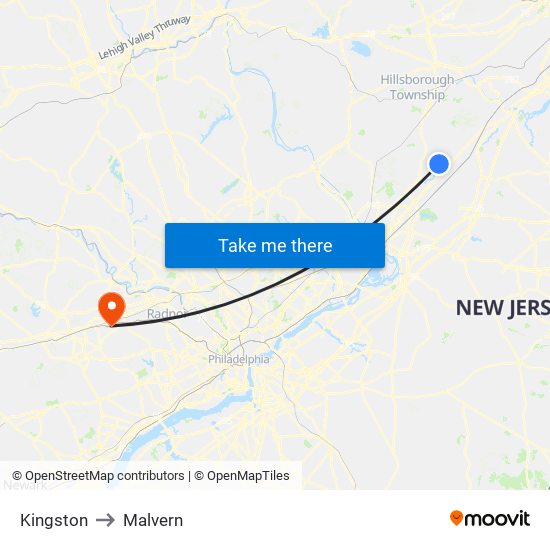 Kingston to Malvern map